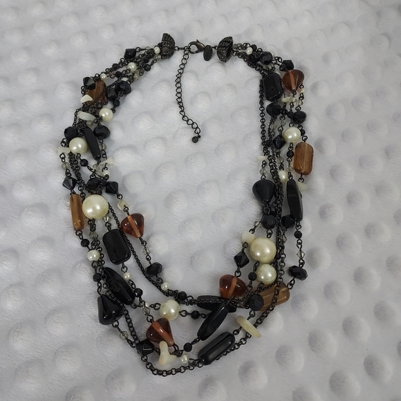 Lia Sophia Vixen Necklace Multi Strand Hematite Chain Amber Pearls - Picture 2 of 6